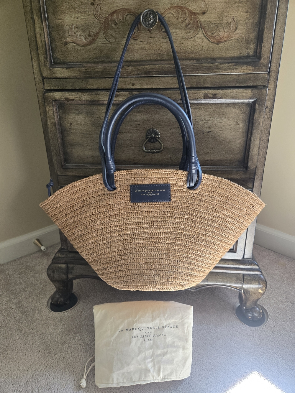 Sezane- Justine Basket Bag- Deep natural navy raffia - Picture 4 of 9
